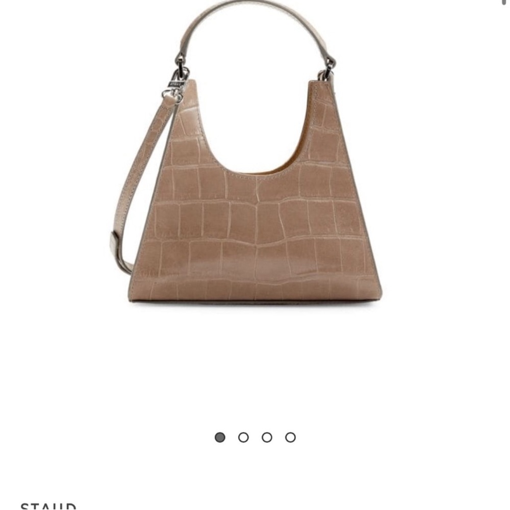 STAUD Tan Croc-Embossed Shoulder Bag
